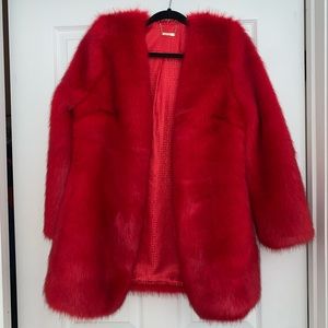 HOUSE OF CB Red Faux Fur Coat